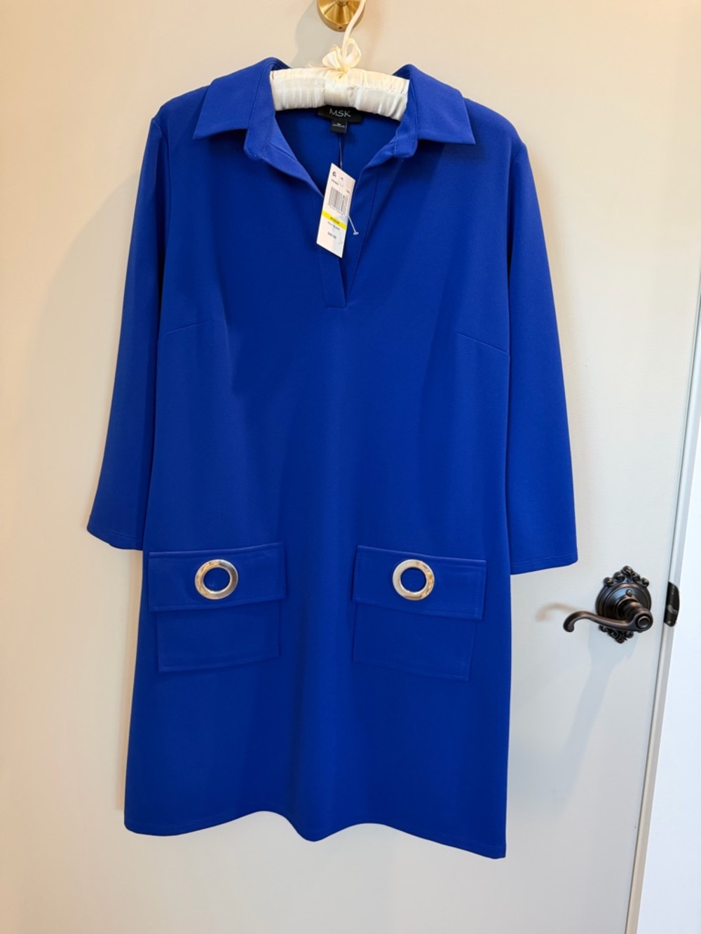 MSK Cobalt Blue V-Neck Shift Dress with Pocket Detail NWT never worn